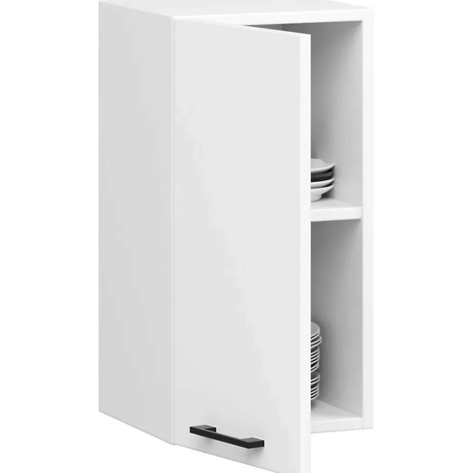 Meuble de cuisine suspendu : 1 porte, 2 étagères, blanc, 40 x 58 x 30 cm