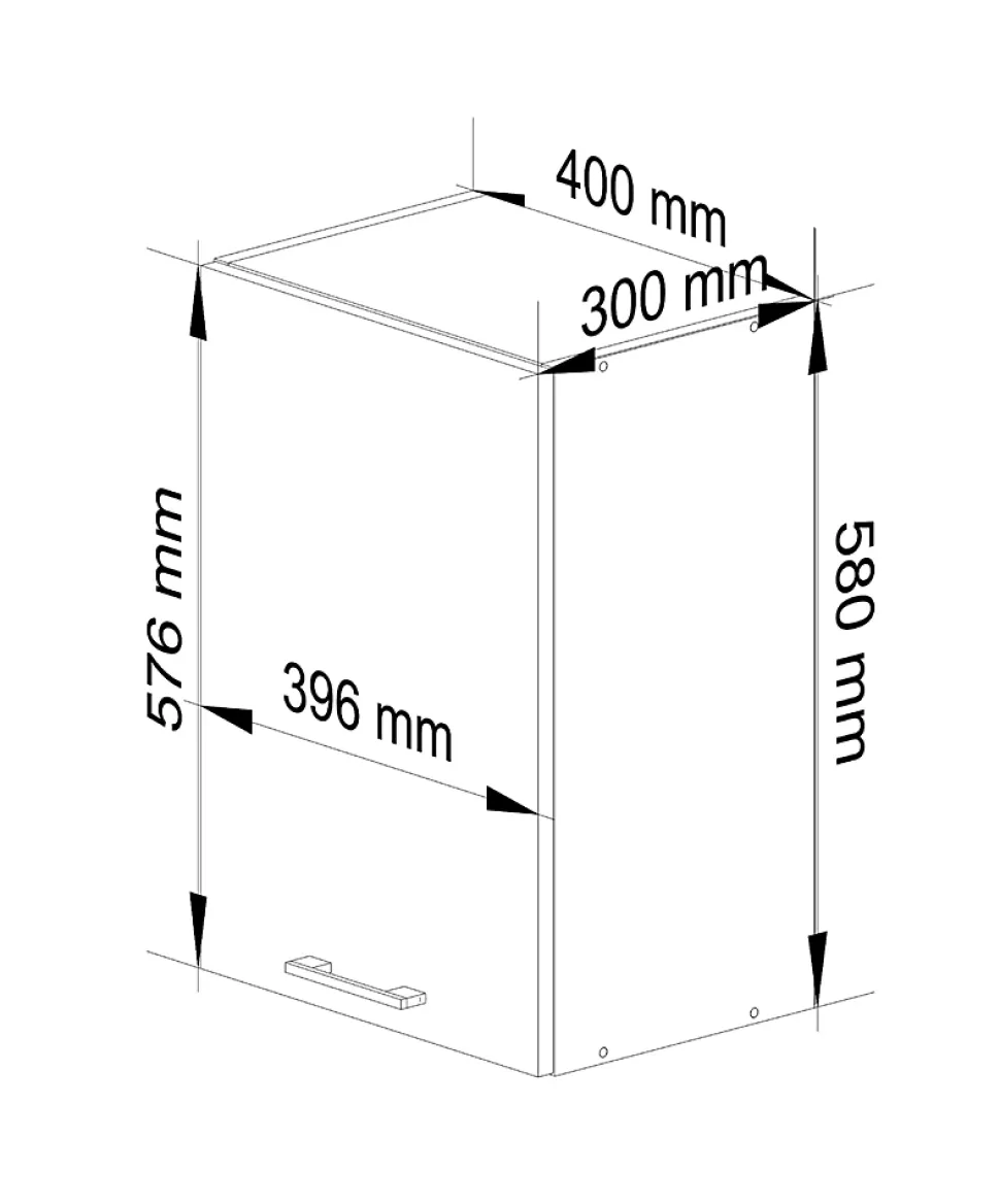 Meuble de cuisine suspendu : 1 porte, 2 étagères, blanc, 40 x 58 x 30 cm
