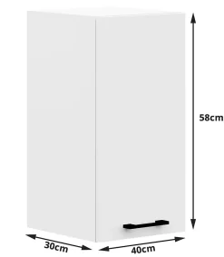 Meuble de cuisine suspendu : 1 porte, 2 étagères, blanc, 40 x 58 x 30 cm