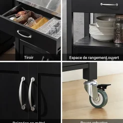 Meuble de Rangement à roulettes,Caisson Roulant, Chariot,Noir,FKW22-SCH,SoBuy
