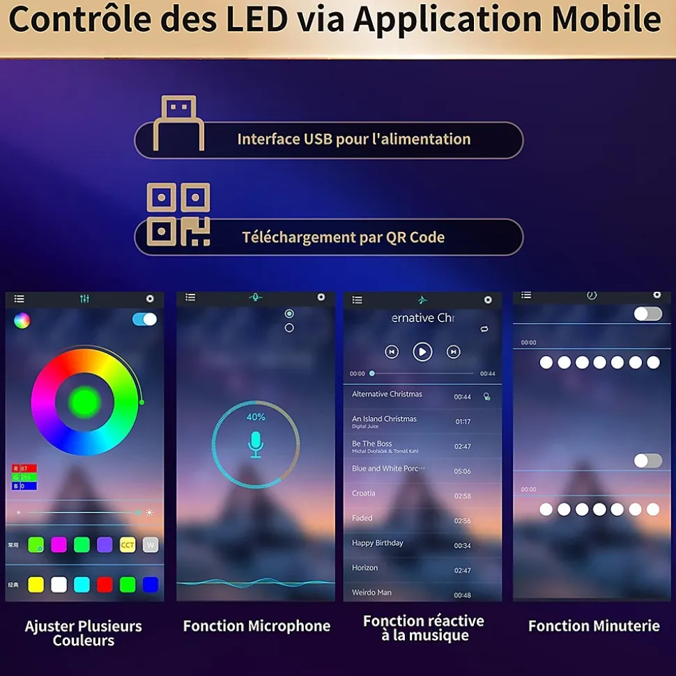 Meuble de salon haut de gamme avec éclairage LED, dimensions 120 x 40 x 180 cm, 4 portes, 3 tiroirs.