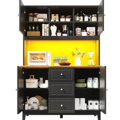 Meuble de salon haut de gamme avec éclairage LED, dimensions 120 x 40 x 180 cm, 4 portes, 3 tiroirs.