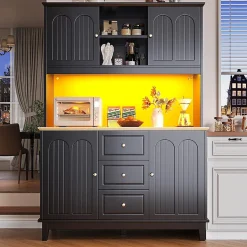 Meuble de salon haut de gamme avec éclairage LED, dimensions 120 x 40 x 180 cm, 4 portes, 3 tiroirs.