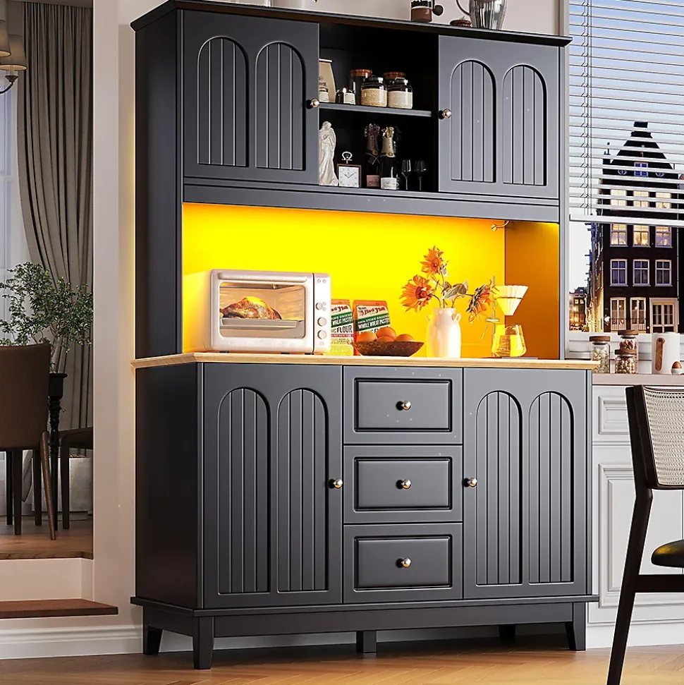 Meuble de salon haut de gamme avec éclairage LED, dimensions 120 x 40 x 180 cm, 4 portes, 3 tiroirs.