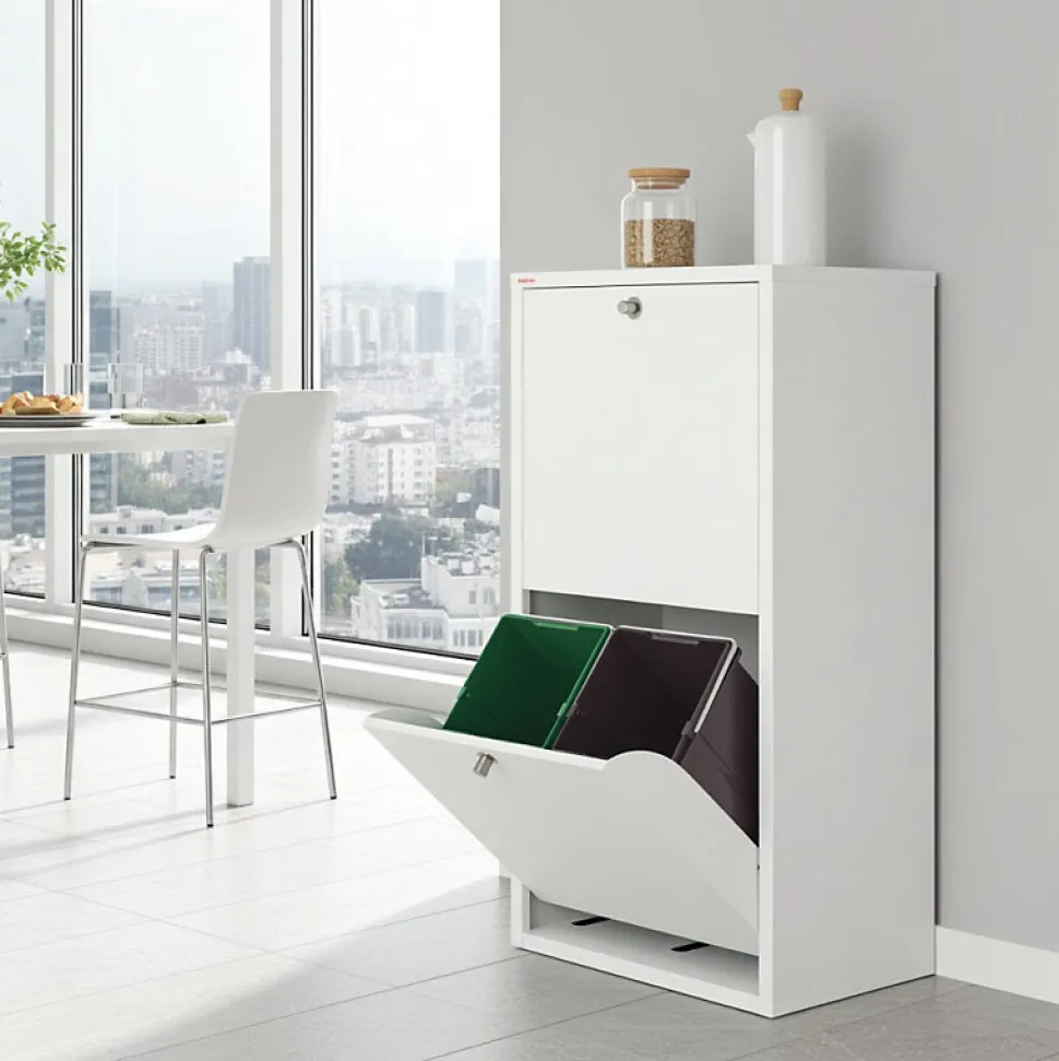 Meuble de tri EMI, 4 compartiments (80 L), blanc, design moderne et fonctionnel