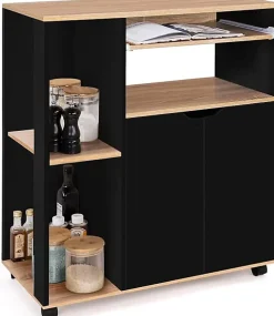 Meuble Déserte Rangement Cuisine Ilot Central Design Industriel Bois Noir