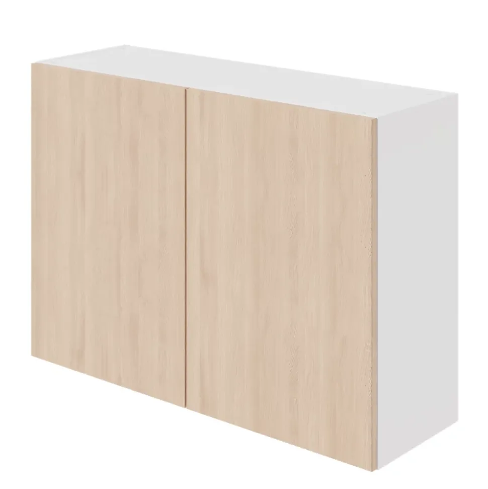 Meuble haut de cuisine avec 2 portes GoodHome Chia effet chêne clair et blanc L. 100 x H. 72 cm