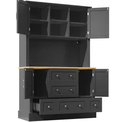 Meuble haut de salon et vitrine de cuisine, 115 x 40 x 180 cm, noir, éclairage LED, 4 portes, 5 tiroirs