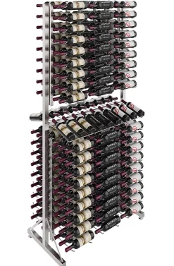 Meuble Range Bouteille Caviste. Îlot de vente 2.2m. Kit de Supports 288 bouteilles. Inox