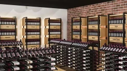 Meuble Range Bouteille Caviste. Îlot de vente 2.2m. Kit de Supports 864 bouteilles. Noir avec 2 extensions