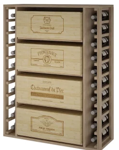 Meuble Range Bouteille de vin Série Godello en Chêne massif 10 bouteilles et 4 grandes caisses de bois