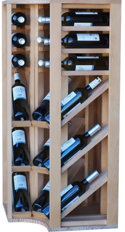 Meuble Range Bouteille de vin Série Godello en Chêne massif coin 18 bouteilles avec triple présentoir