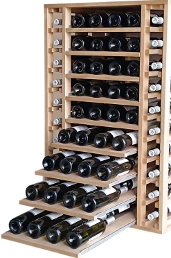 Meuble Range Bouteille de vin Série Godello en Pin Clair 112 bouteilles double profondeur avec 4 tablettes coulissantes