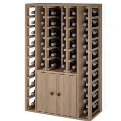 Meuble Range Bouteille de vin Série Godello en Chêne massif 44 bouteilles avec cabinet inférieur
