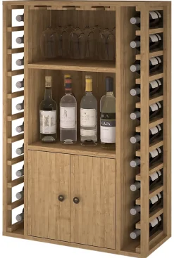 Meuble Range Bouteille de vin Série Godello en Pin Clair 20 bouteilles + liqueurs + 9 verres