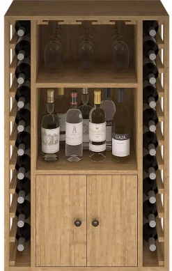 Meuble Range Bouteille de vin Série Godello en Pin Clair 20 bouteilles + liqueurs + 9 verres