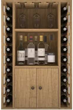 Meuble Range Bouteille de vin Série Godello en Pin Clair 20 bouteilles + liqueurs + 9 verres