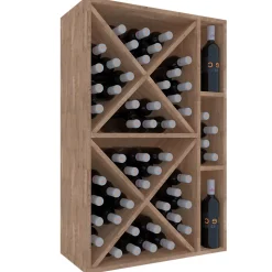 Meuble Range Bouteille de vin Série Godello en Pin Clair 60 bouteilles diamant et 3 cubicules droite
