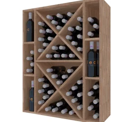 Meuble Range Bouteille de vin Série Godello en Chêne massif 75 bouteilles avec diamant et 6 cubicules