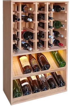 Meuble Range Bouteille de vin Série Godello en Chêne massif 42 magnums avec tablettes et LED