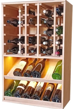 Meuble Range Bouteille de vin Série Godello en Chêne massif 42 magnums avec tablettes et LED