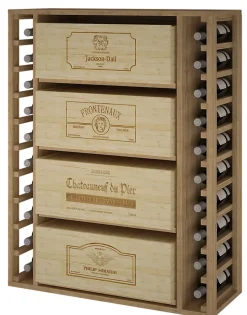 Meuble Range Bouteille de vin Série Godello en Pin Clair 10 bouteilles et 4 grandes caisses de bois