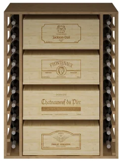 Meuble Range Bouteille de vin Série Godello en Pin Clair 10 bouteilles et 4 grandes caisses de bois