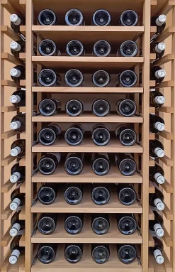 Meuble Range Bouteille de vin Série Godello en Chêne massif 112 bouteilles double profondeur avec 4 tablettes coulissantes