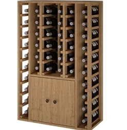 Meuble Range Bouteille de vin Série Godello en Pin Clair 44 bouteilles avec cabinet inférieur