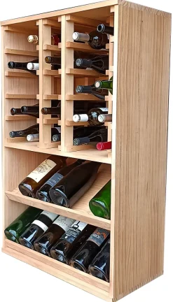 Meuble Range Bouteille de vin Série Godello en Chêne massif 42 magnums avec tablettes de présentation