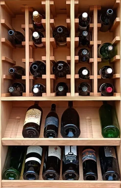 Meuble Range Bouteille de vin Série Godello en Chêne massif 42 magnums avec tablettes de présentation