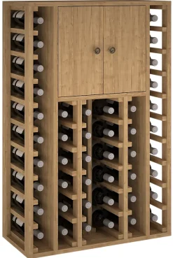 Meuble Range Bouteille de vin Série Godello en Pin Clair 44 bouteilles avec cabinet supérieur