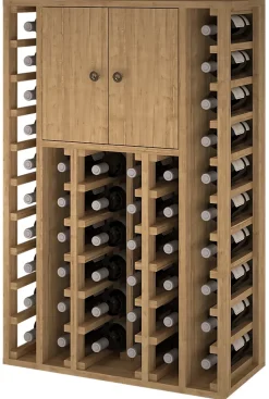 Meuble Range Bouteille de vin Série Godello en Pin Clair 44 bouteilles avec cabinet supérieur