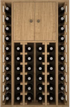 Meuble Range Bouteille de vin Série Godello en Pin Clair 44 bouteilles avec cabinet supérieur