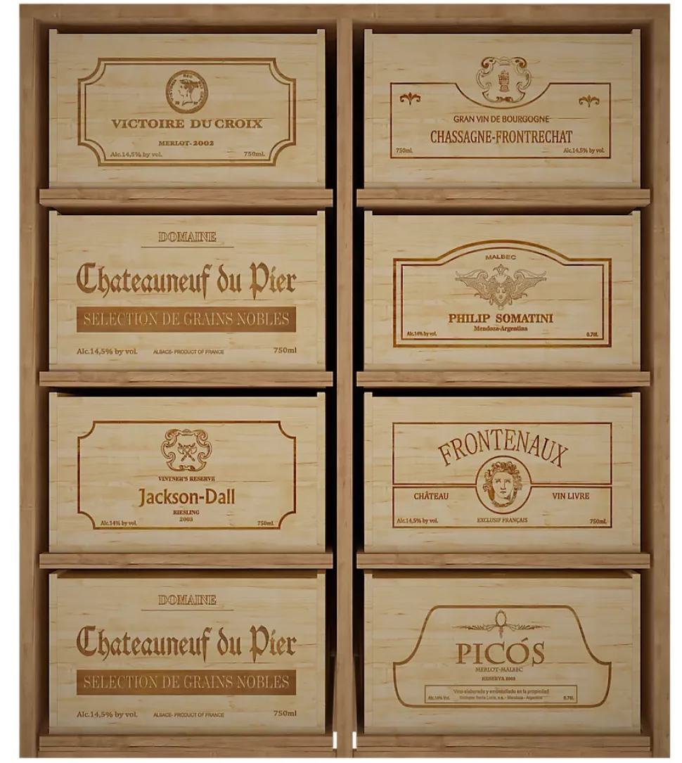 Meuble Range Bouteille de vin Série Godello en Pin Clair 8 caisses de bois