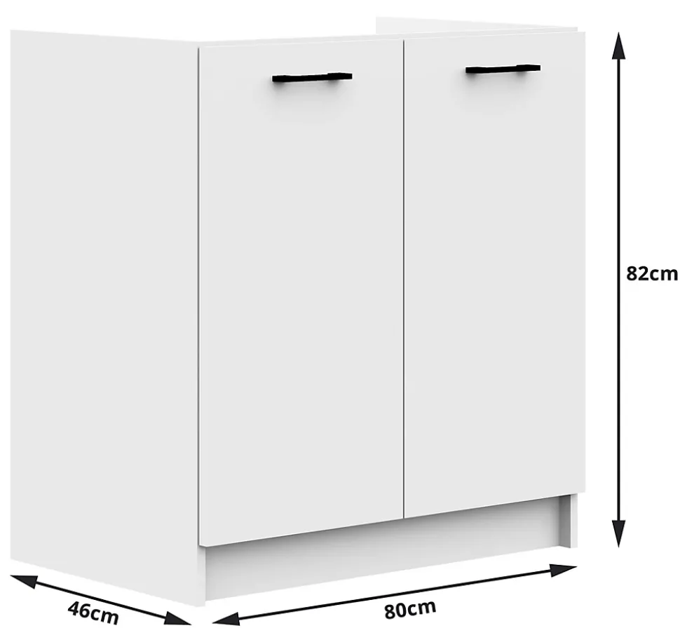 Meuble évier de cuisine : 2 portes, 1 étagère, blanc, 80 x 82 x 46 cm