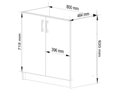 Meuble évier de cuisine : 2 portes, 1 étagère, blanc / Chêne Sonoma, 80 x 82 x 44,5 cm