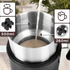 MF500 BK Mousseur à lait électrique 550W Mousse chaude ou froide Lait chaud Pot en inox Capacité 500 ml Café latte Duronic