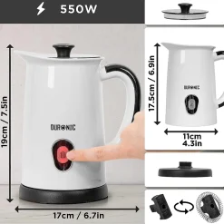 MF130 Mousseur à lait électrique 550W Mousse chaude ou froide Lait chaud Pot en inox Capacité 240 ml Café latte Duronic