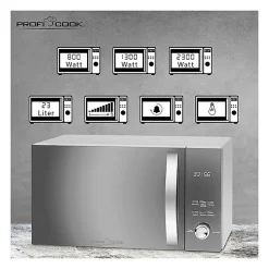 Micro-ondes avec gril et convection 3en1 23L 2300W Proficook PC-MWG 1176H Silver
