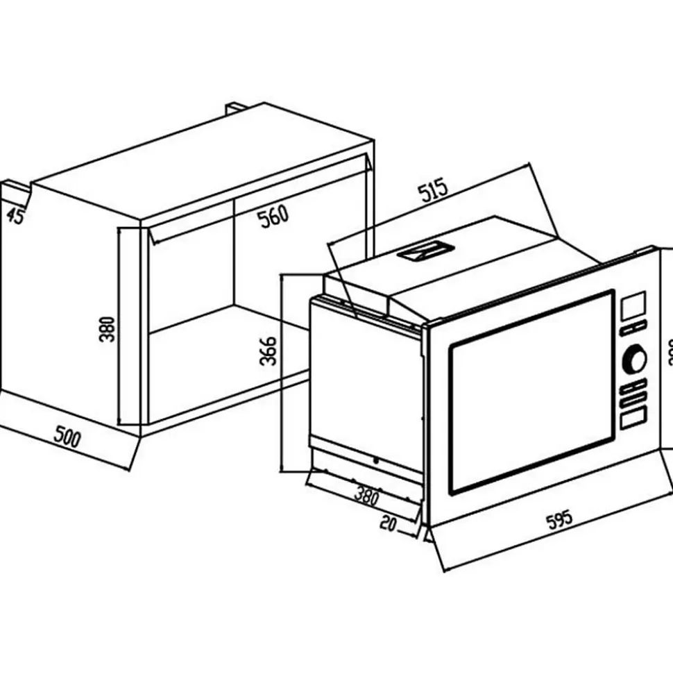 Micro-ondes grill encastrable CONTINENTAL EDISON CEMO25GEB2 Noir L59,5 x H38,8 x P40 cm 25L