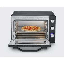 Mini Four Electrique Four posable XXL a chaleur tournante SEVERIN - 60 L - 2 200 W - Tournebroche et pierre a pizza - Noir/Inox