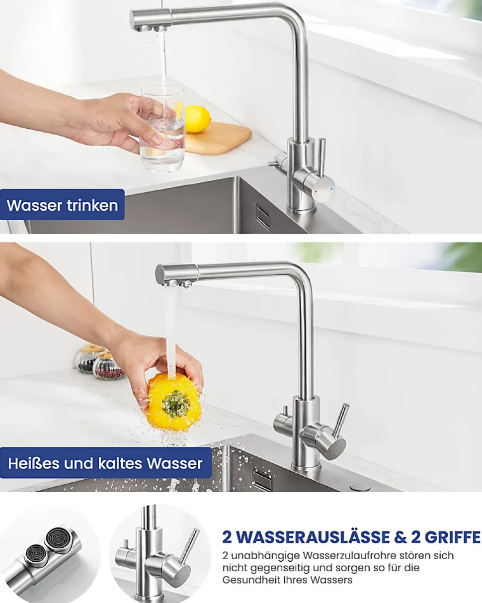 Mitigeur Cuisine 3 Voies, SOFETIY MAX Robinet de Cuisine 3 en 1, Robinet Eau Potable 2 Leviers