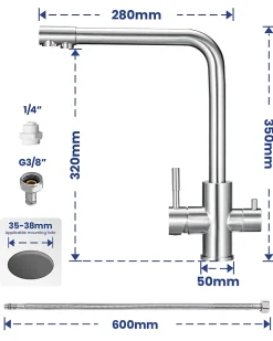 Mitigeur Cuisine 3 Voies, SOFETIY MAX Robinet de Cuisine 3 en 1, Robinet Eau Potable 2 Leviers
