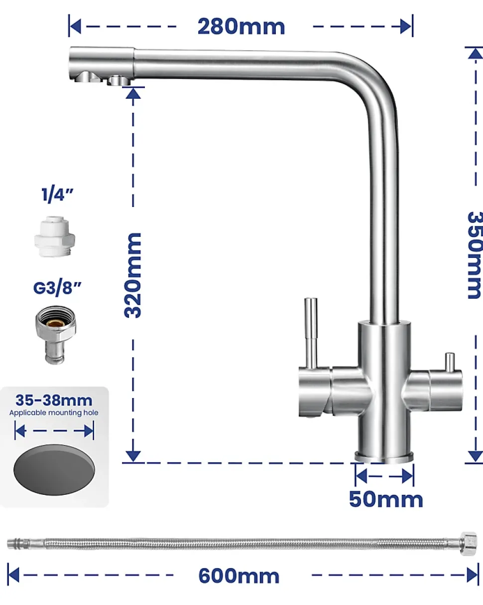 Mitigeur Cuisine 3 Voies, SOFETIY MAX Robinet de Cuisine 3 en 1, Robinet Eau Potable 2 Leviers