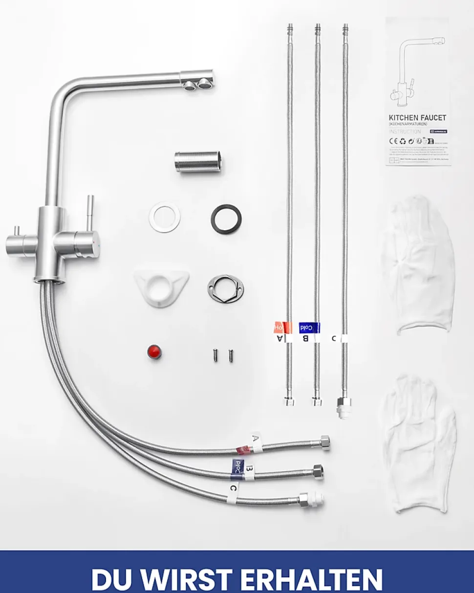Mitigeur Cuisine 3 Voies, SOFETIY MAX Robinet de Cuisine 3 en 1, Robinet Eau Potable 2 Leviers