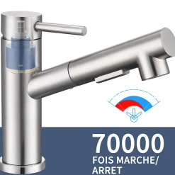 Mitigeur Cuisine avec 2 Modes de Jet Robinet Cuisine avec Douchette Extractible Mitigeur Evier en Inox Brosse Eau Chaude et Froide