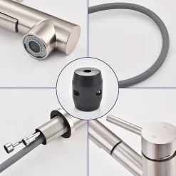 Mitigeur Cuisine avec 2 Modes de Jet Robinet Cuisine avec Douchette Extractible Mitigeur Evier en Inox Brosse Eau Chaude et Froide