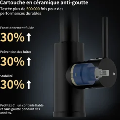 Mitigeur cuisine avec douchette Robinet Cuisine 2 Jets Robinetterie de cuisine Rotation 360 degrés Robinet d'Evier en Laiton