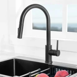 Mitigeur Cuisine avec Douchette Noir, CECIPA MAX Robinet Cuisine Extractible avec 2 Modes de Pulvérisation Brossé